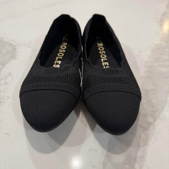 Aerosoles NWT Anita Scalloped Elastic Ballet Flats Women's 7.5M Black Minimalist - Picture 5 of 9